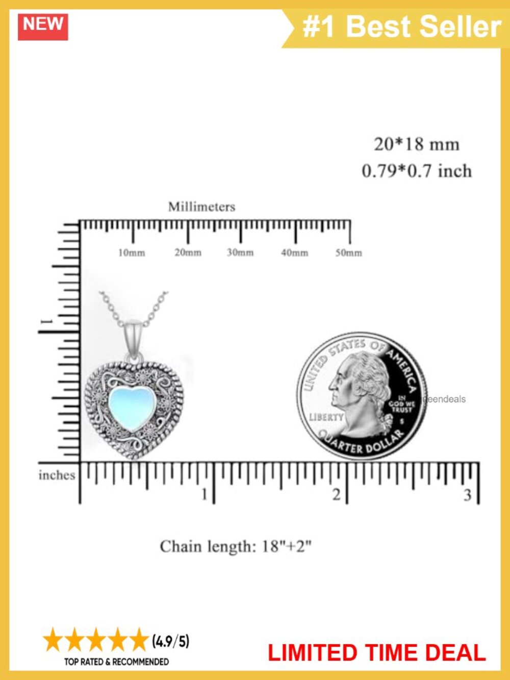 925 Sterling Silver Sunflower Moonstone Heart Pendant Necklace 18+2" - Picture 3 of 5